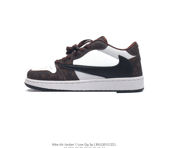 louis Vuitton X Travis Scott X Nike Air Jordan 1 Low Og Sp Damier Azur Brown Lv - Click Image to Close